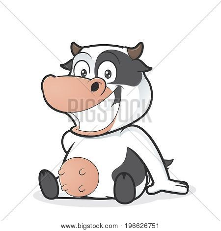 Clipart picture of a cow cartoon character sitting