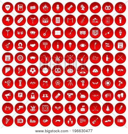 100 meeting icons set in red circle isolated on white vector illustration