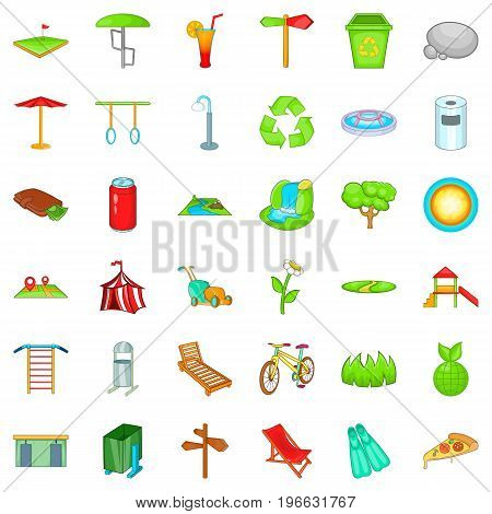 City park icons set. Cartoon style of 36 city park vector icons for web isolated on white background