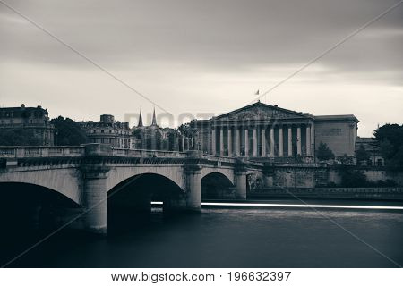 Paris River Seine with Pont de la Concorde and Assemblee Nationale