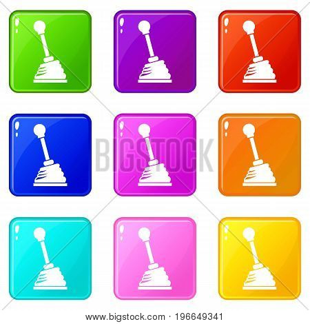 Gear stick icons of 9 color set isolated vector illustration