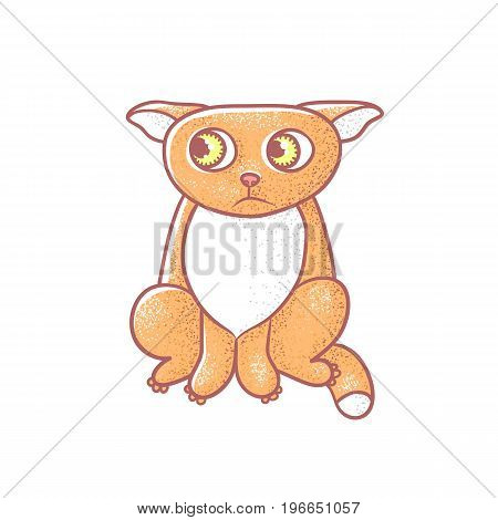 Textured color vector isolated illustration of cute emotional ginger kitten. The face of a cat expresses discomfiture. Pussycat is pursed his ears. Drawn lines and painted a picture of the pet