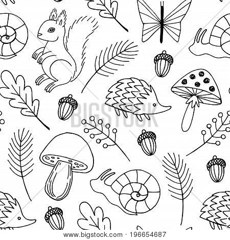 Forest animals vector seamless pattern. Forest  background