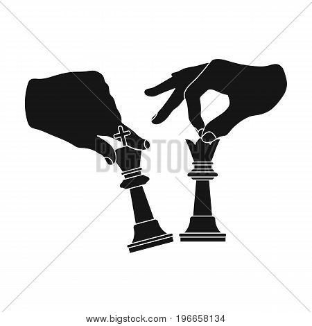 Hands holding chess pieces. Chess single icon in black style vector symbol stock illustration .