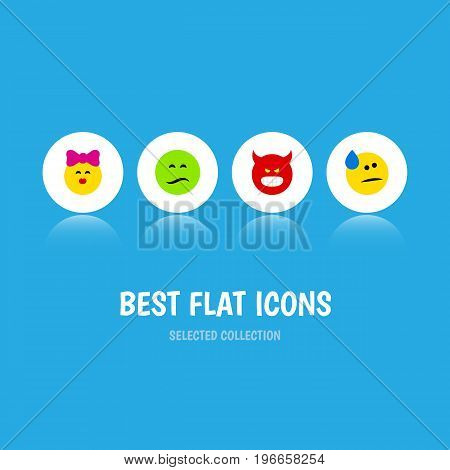 Flat Icon Face Set Of Pouting, Tears, Frown And Other Vector Objects