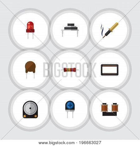 Flat Icon Appliance Set Of Triode, Transducer, Recipient And Other Vector Objects