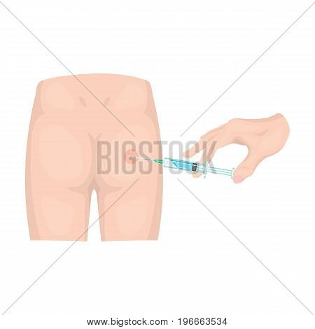 Intramuscular injection into the buttock with a syringe. Medicine single icon in cartoon style vector symbol stock illustration .