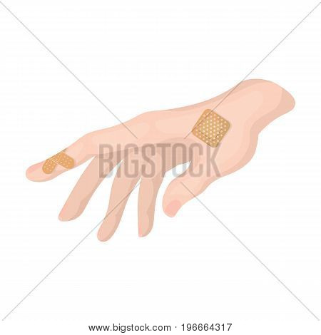 Bactericidal plaster on the arm. Medicine single icon in cartoon style vector symbol stock illustration .
