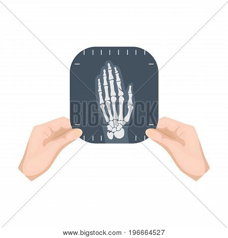 X-ray picture of the hand of a person in the hands of a radiologist. Medicine single icon in cartoon style vector symbol stock illustration .