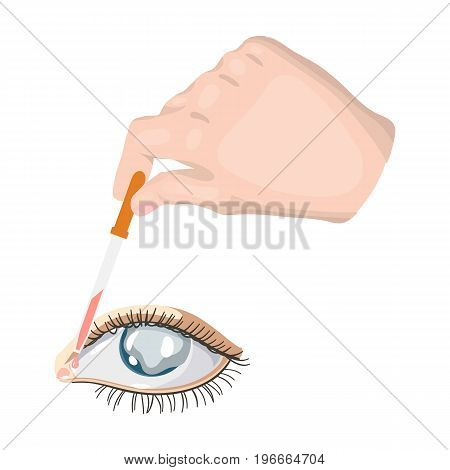 Hand wrapping the medicine in the damaged eye. Medicine single icon in cartoon style vector symbol stock illustration .