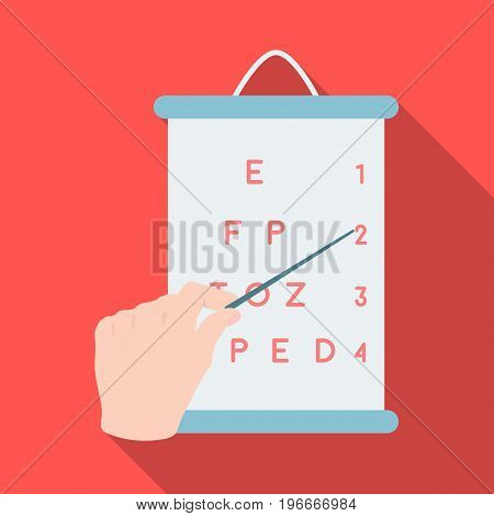 Gesture, manipulation of the hand with a pointer when checking the vision according to the table. Medicine single icon in flat style vector symbol stock illustration .