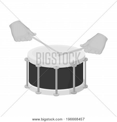 Drum, percussion musical instrument. Drum shot single icon in monochrome style vector symbol stock illustration .