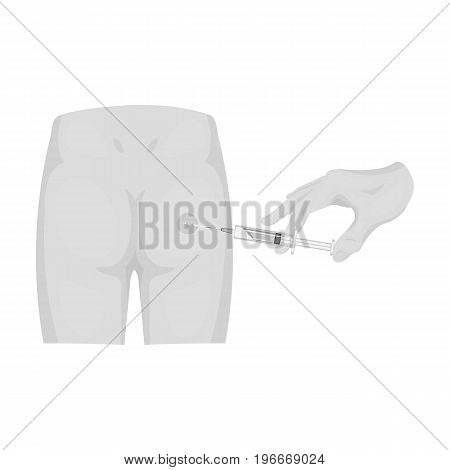 Intramuscular injection into the buttock with a syringe. Medicine single icon in monochrome style vector symbol stock illustration .