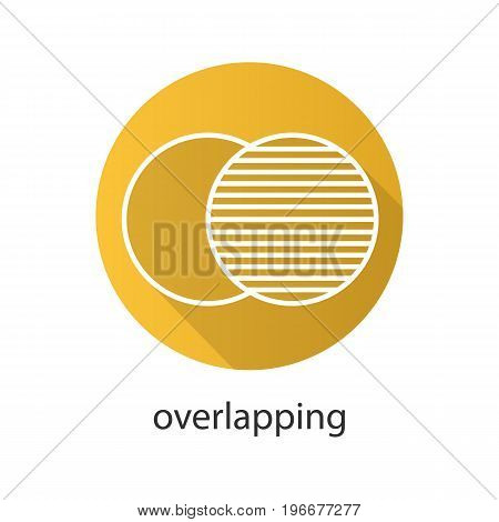 Overlapping flat linear long shadow icon. Convergence abstract metaphor. Vector outline symbol