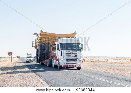 ASAB NAMIBIA - JUNE 14 2017: Abnormal load on the B1-road near Asab between Keetmanshoop and Mariental