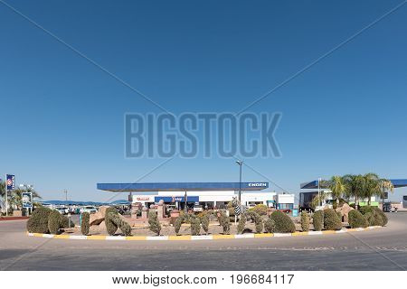 MARIENTAL NAMIBIA - JUNE 14 2017: A gas station next to the B-1 road in Mariental the capital town of the Hardap Region in Namibia