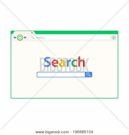 Green cute browser window vector illustration. Web browser in flat style with long shadow.