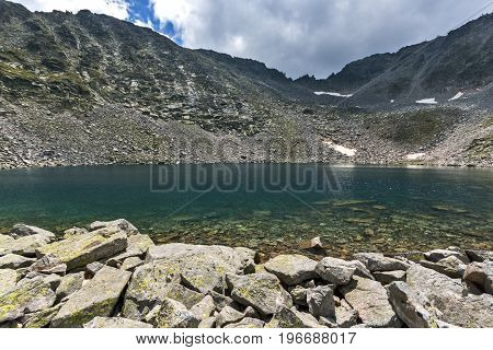 Amazing view of Ledenoto (Ice) Lake and Musala Peak, Rila mountain, Bulgaria