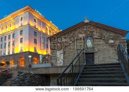 SOFIA, BULGARIA - JULY 21, 2017: Night view of St. Petka Church in Sofia, Bulgaria