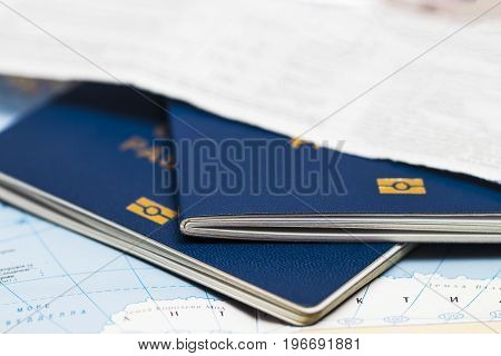 Ukrainian Travel Passport On A World Map