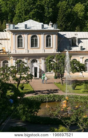 St. Petersburg, Russia - 28 June 2017: A Beautiful Building In The Park Of Peterhof In Petersburg.