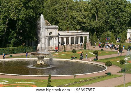 St. Petersburg, Russia - 28 June 2017: A Beautiful Building In The Park Of Peterhof In Petersburg.