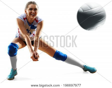 Female professional volleyball player isolated on white background