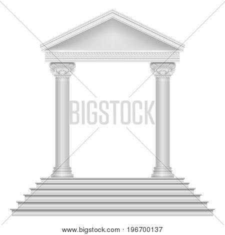 Ancient roman temple with steps and columns. Building architecture roman ancient, vector illustration