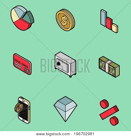 Finance flat outline isometric set. Vector illustration, EPS 10