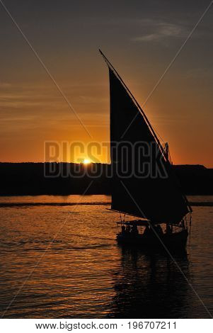 Feluka ride at sunset in Aswan, Egypt