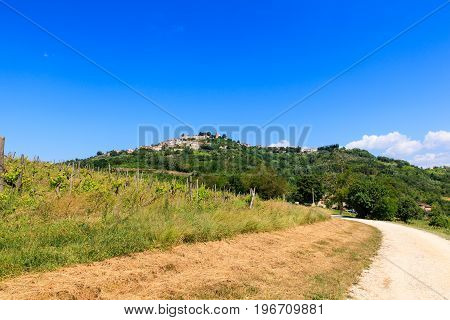 View of Istrian town of Motovun on picturesque hill Croatia