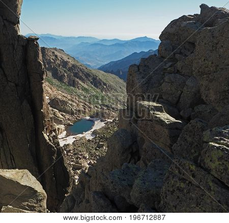 Beautiful Scenery Of High Mountain Frozen Lake With  Blue Sky