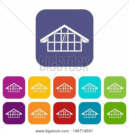 Warehouse icons set vector illustration in flat style in colors red, blue, green, and other