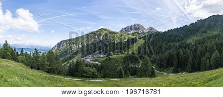 Nassfeld in Carnic Alps with mountain Gartnerkofel in the summer in Austria Europe