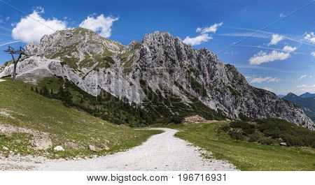 Road to Mountain Gartnerkofel on Nassfeld in Carnic Alps in the summer