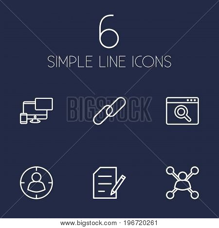 Collection Of Url, Style, Targeting And Other Elements.  Set Of 6 Engine Outline Icons Set.