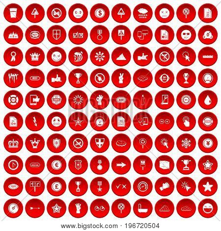 100 symbol icons set in red circle isolated on white vector illustration