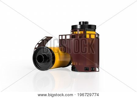 3d rendering front view of yellow film camera rolls isolated on white background with clipping paths.