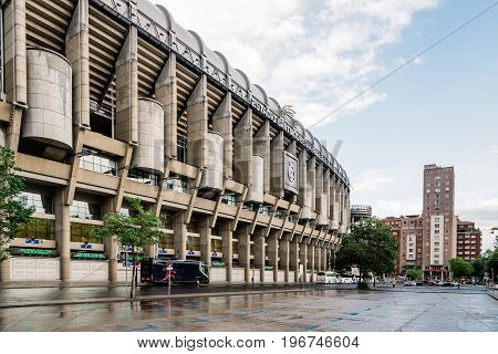 Madrid Spain - June 25 2017: Santiago Bernabeu Stadium. It is the current home stadium of Real Madrid Football Club. Outdoors view