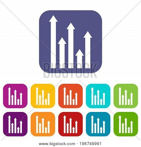 Upside growing arrows icons set vector illustration in flat style in colors red, blue, green, and other
