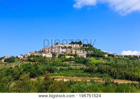 View of Istrian town of Motovun on picturesque hill Croatia