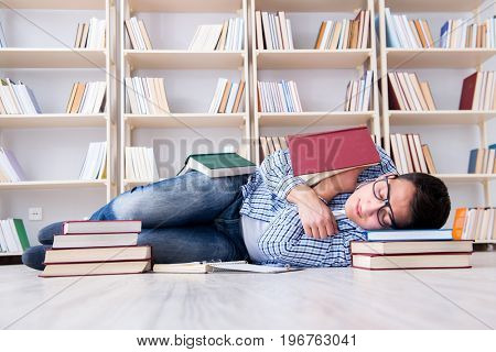 Young student studying with books
