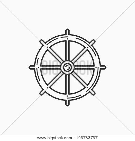 Image of ship steering wheel on white background. Linear image.