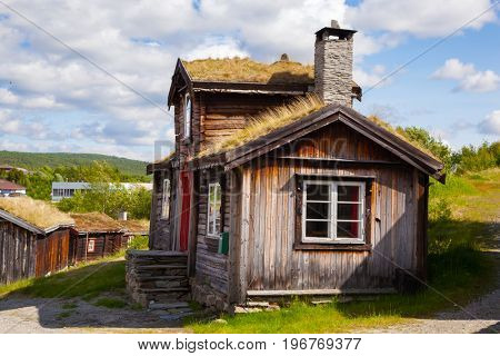 Traditional houses of copper mines town of Roros, Norway
