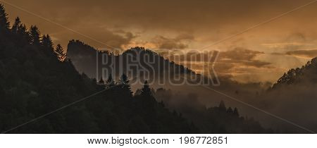 Sunset in Lesnica village after summer storm