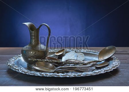 Bunch Of Retro Tableware On A Kitchen Table