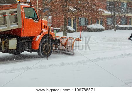 Snow Clearing. Tractor Clears The Way After Heavy Snowfall.