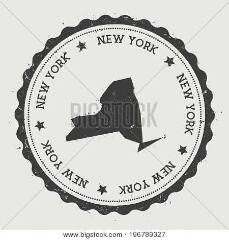 New York Vector Sticker. Hipster Round Rubber Stamp With Us State Map. Vintage Passport Stamp With C