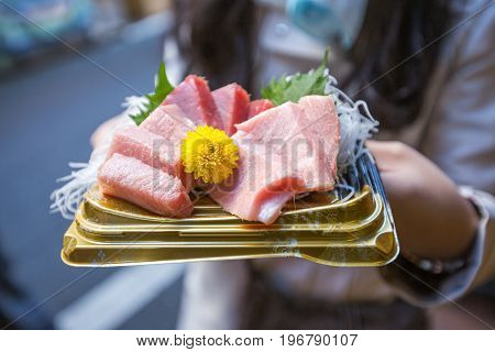 Otoro sashimi or Japanese fresh tuna fish