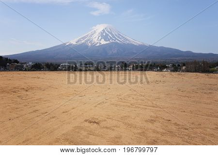 Vacant land of rural areas and have Mount Fuji in the daytimeconcept of tourism and landscape of land.